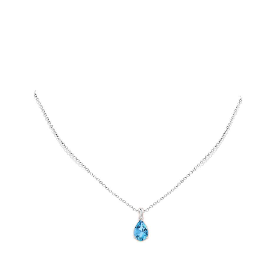12x8mm AA Pear-Shaped Swiss Blue Topaz Solitaire Pendant in 18K White Gold pen