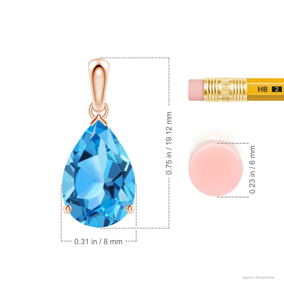 12x8mm AAA Pear-Shaped Swiss Blue Topaz Solitaire Pendant in Rose Gold ruler