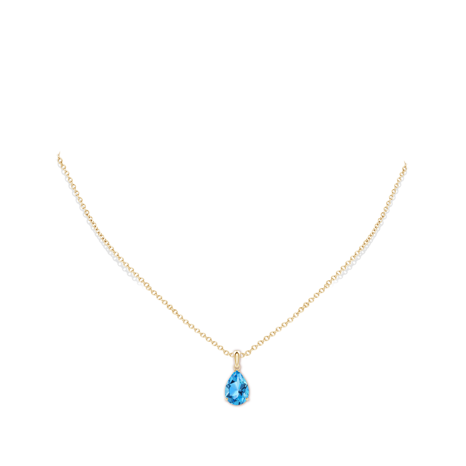 12x8mm AAA Pear-Shaped Swiss Blue Topaz Solitaire Pendant in Yellow Gold pen