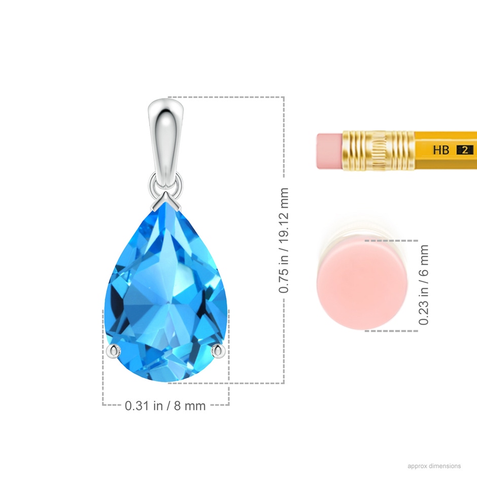 12x8mm AAAA Pear-Shaped Swiss Blue Topaz Solitaire Pendant in P950 Platinum ruler
