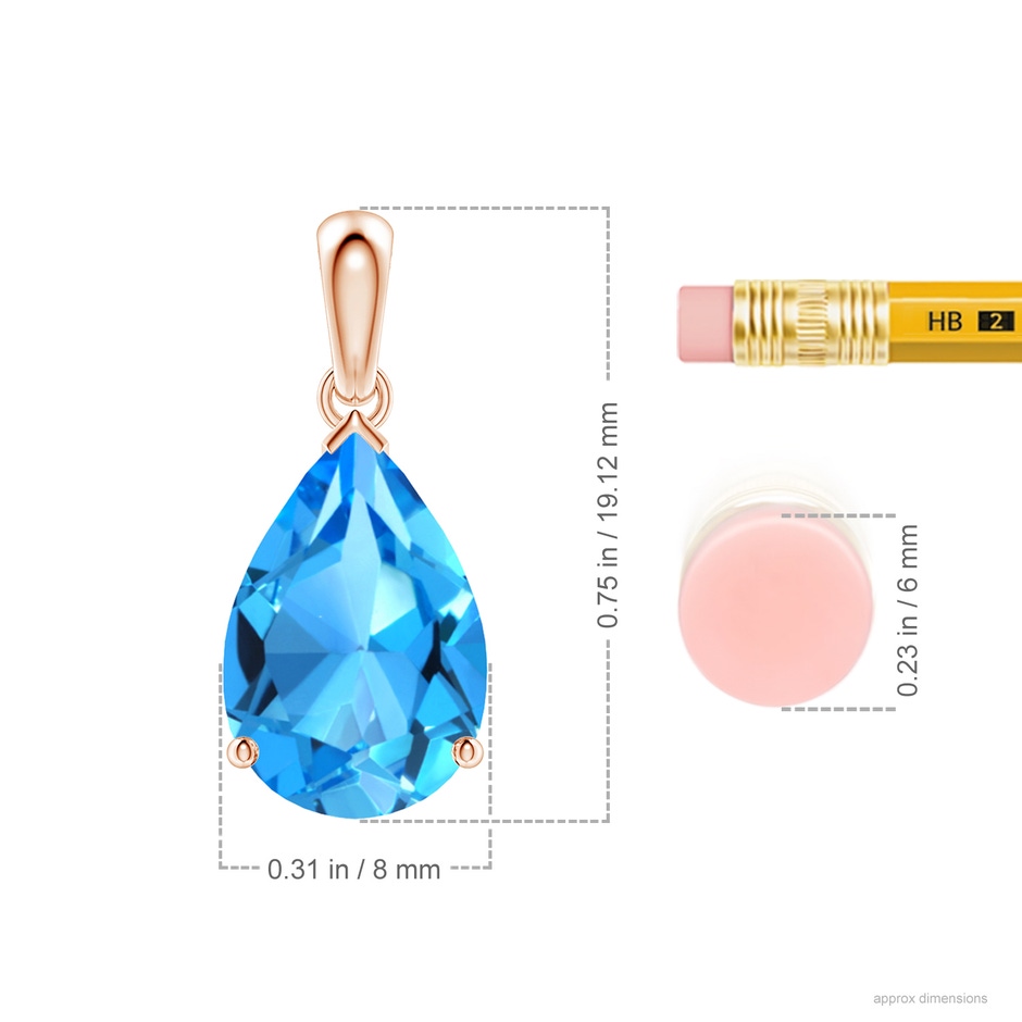 12x8mm AAAA Pear-Shaped Swiss Blue Topaz Solitaire Pendant in Rose Gold ruler