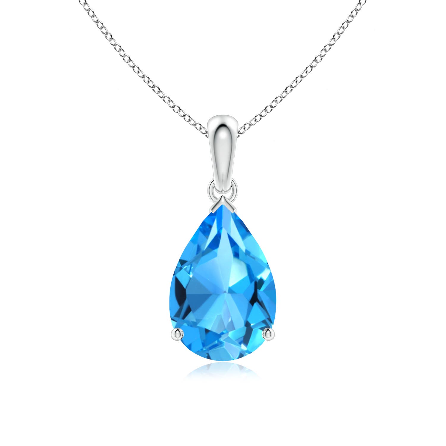 12x8mm AAAA Pear-Shaped Swiss Blue Topaz Solitaire Pendant in White Gold