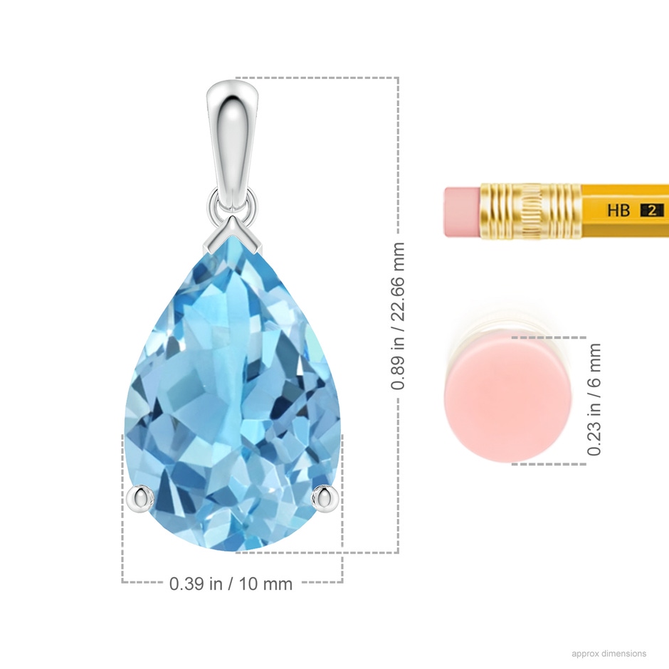 15x10mm A Pear-Shaped Swiss Blue Topaz Solitaire Pendant in S999 Silver ruler