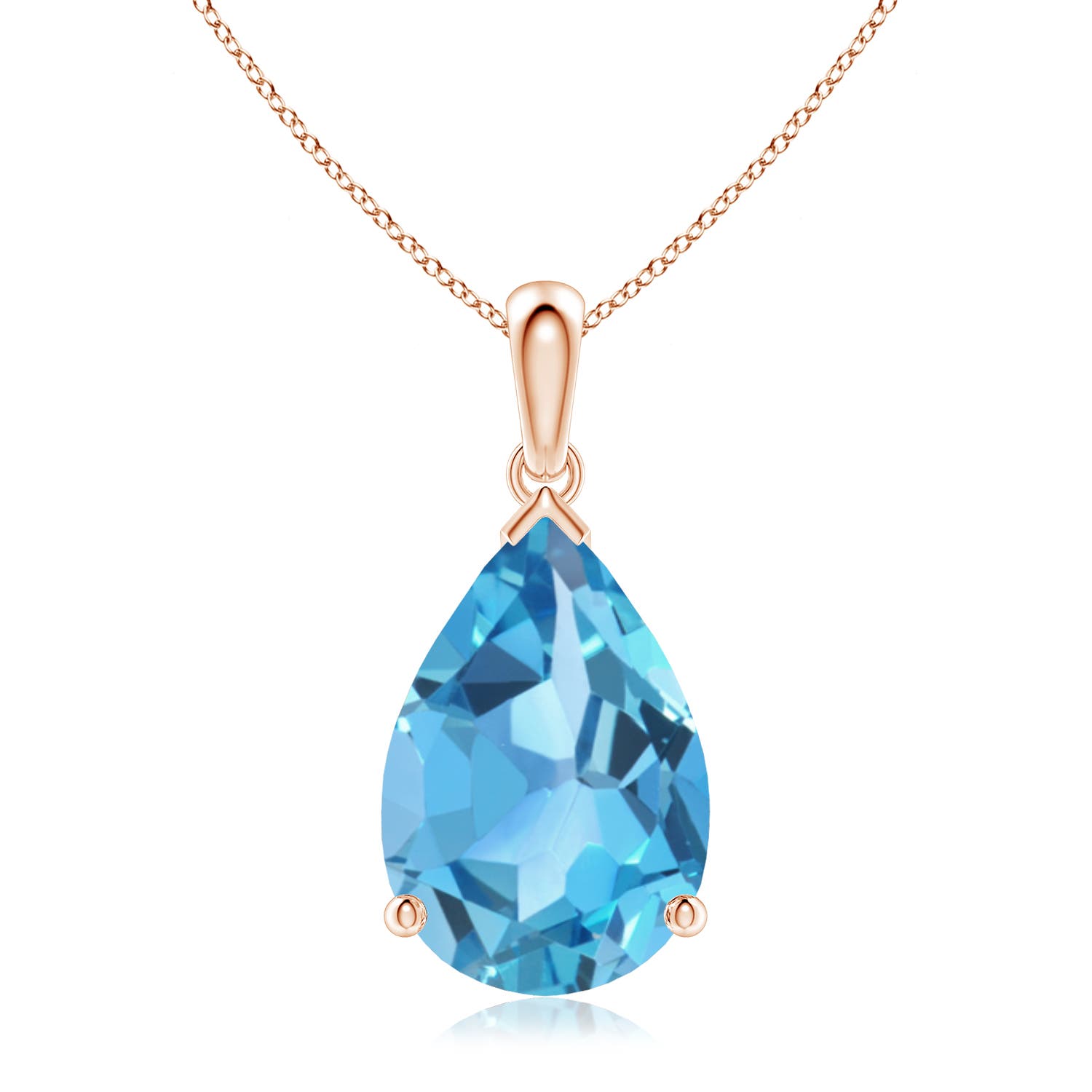 15x10mm AA Pear-Shaped Swiss Blue Topaz Solitaire Pendant in Rose Gold