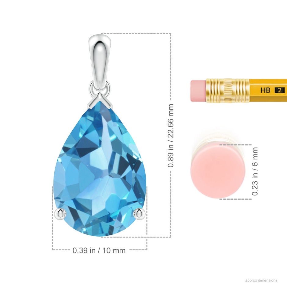15x10mm AA Pear-Shaped Swiss Blue Topaz Solitaire Pendant in S999 Silver ruler