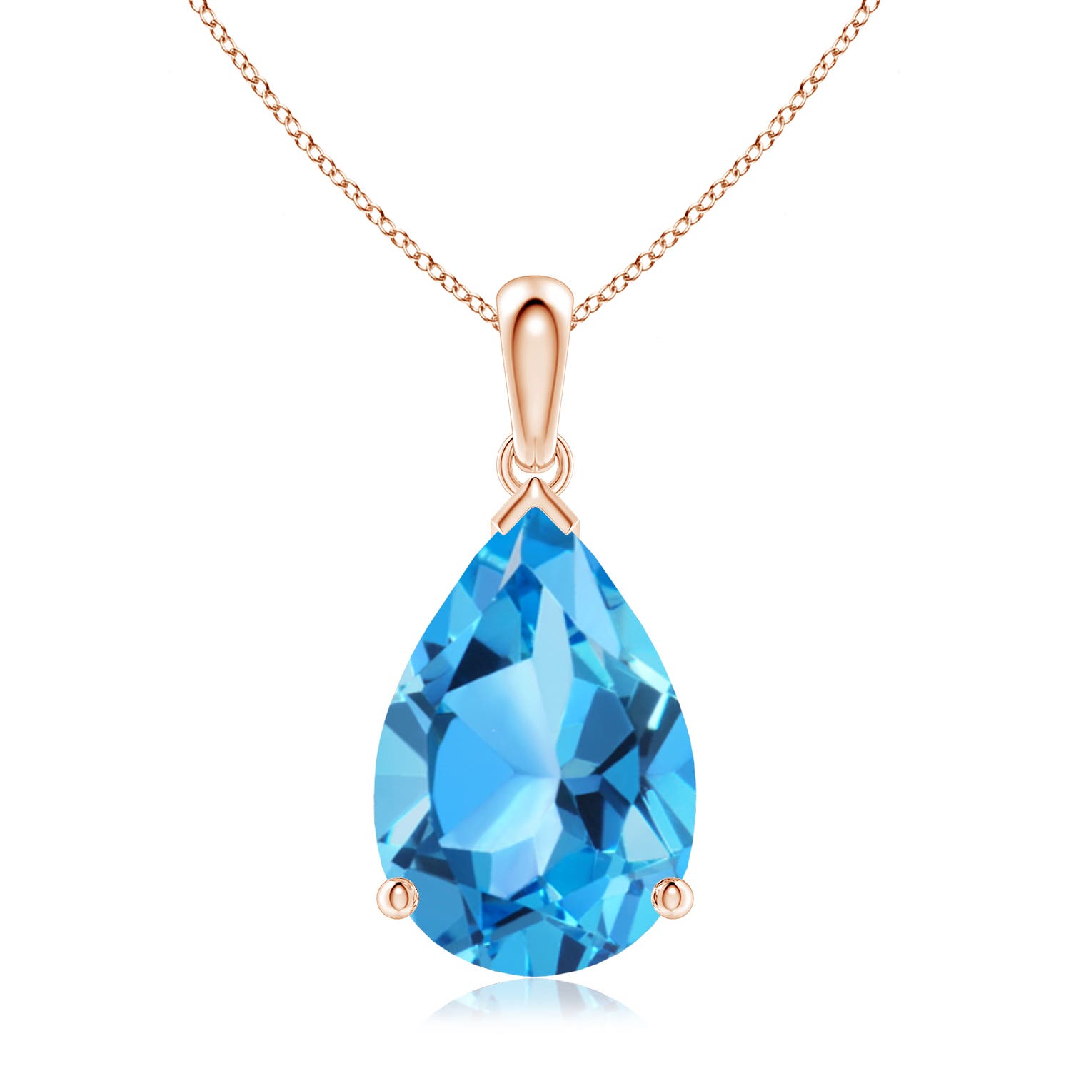 15x10mm AAA Pear-Shaped Swiss Blue Topaz Solitaire Pendant in Rose Gold