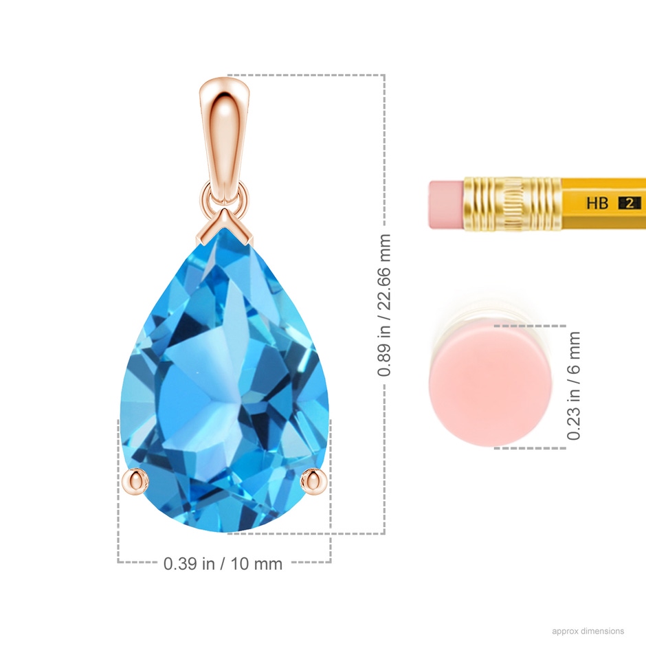 15x10mm AAA Pear-Shaped Swiss Blue Topaz Solitaire Pendant in Rose Gold ruler
