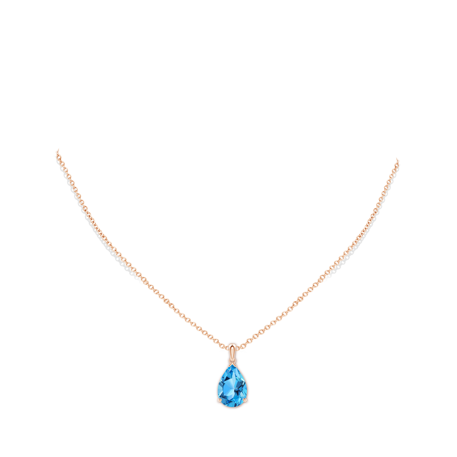 15x10mm AAA Pear-Shaped Swiss Blue Topaz Solitaire Pendant in Rose Gold pen