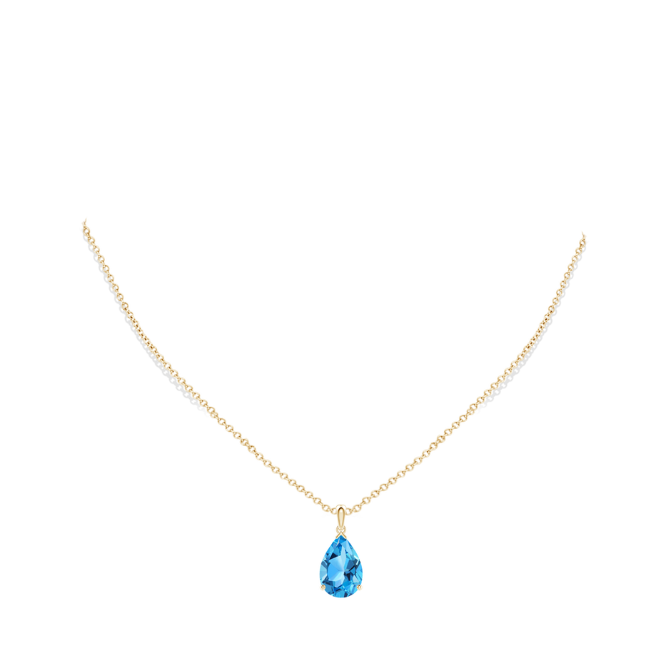 15x10mm AAA Pear-Shaped Swiss Blue Topaz Solitaire Pendant in Yellow Gold pen