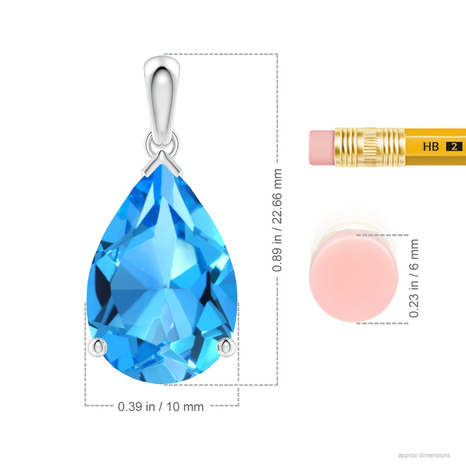 15x10mm AAAA Pear-Shaped Swiss Blue Topaz Solitaire Pendant in P950 Platinum ruler