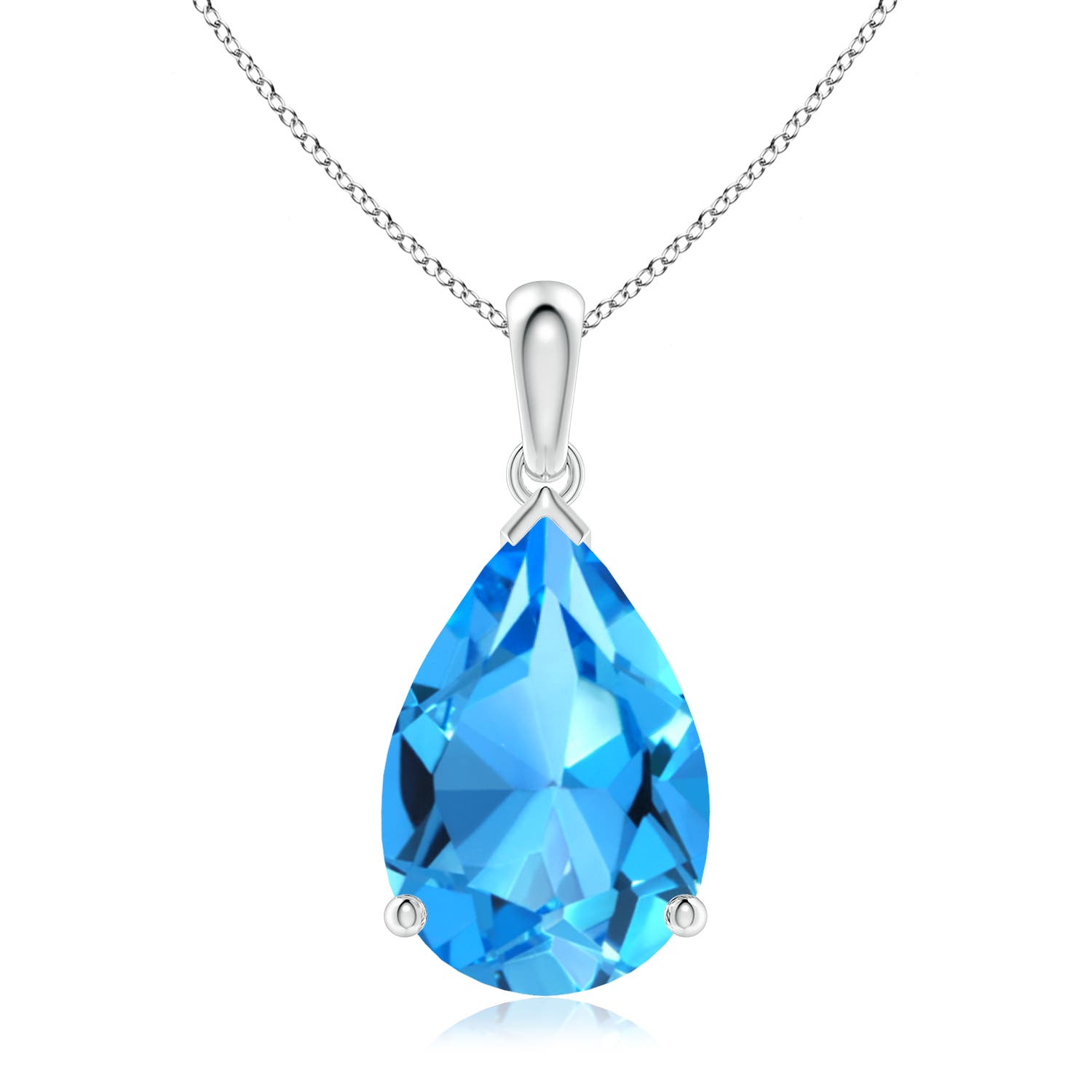 15x10mm AAAA Pear-Shaped Swiss Blue Topaz Solitaire Pendant in White Gold