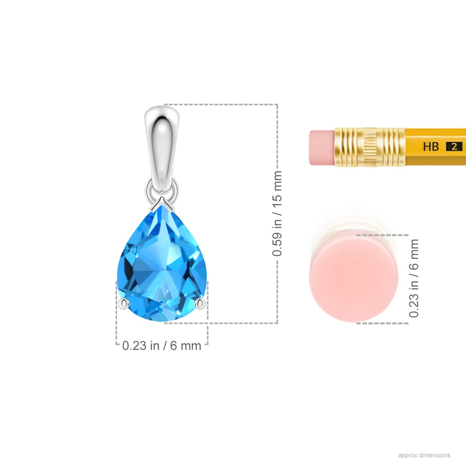 8x6mm AAAA Pear-Shaped Swiss Blue Topaz Solitaire Pendant in P950 Platinum ruler