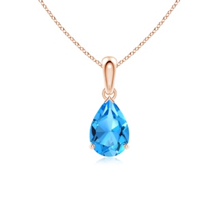 9x6mm AAAA Pear-Shaped Swiss Blue Topaz Solitaire Pendant in 18K Rose Gold