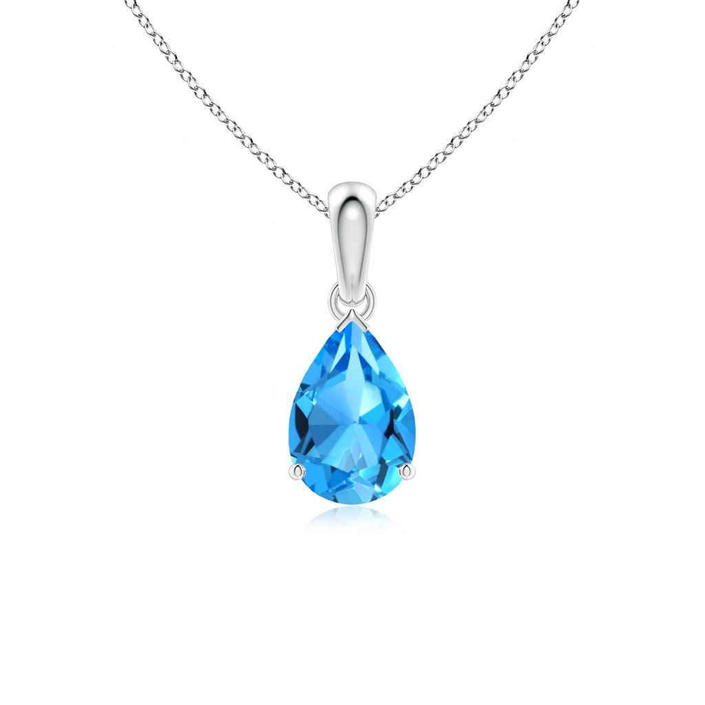 9x6mm AAAA Pear-Shaped Swiss Blue Topaz Solitaire Pendant in P950 Platinum