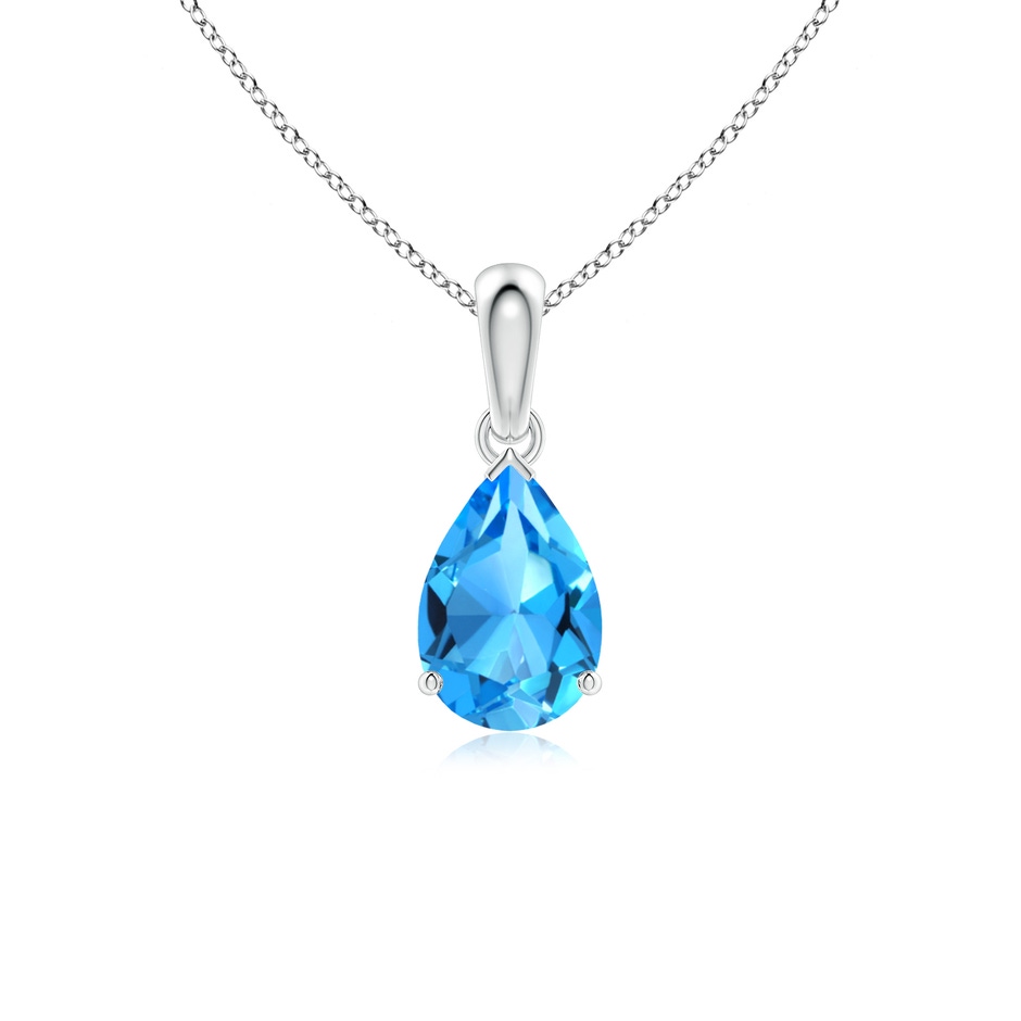 9x6mm AAAA Pear-Shaped Swiss Blue Topaz Solitaire Pendant in White Gold 