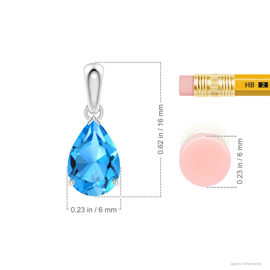 9x6mm AAAA Pear-Shaped Swiss Blue Topaz Solitaire Pendant in White Gold ruler