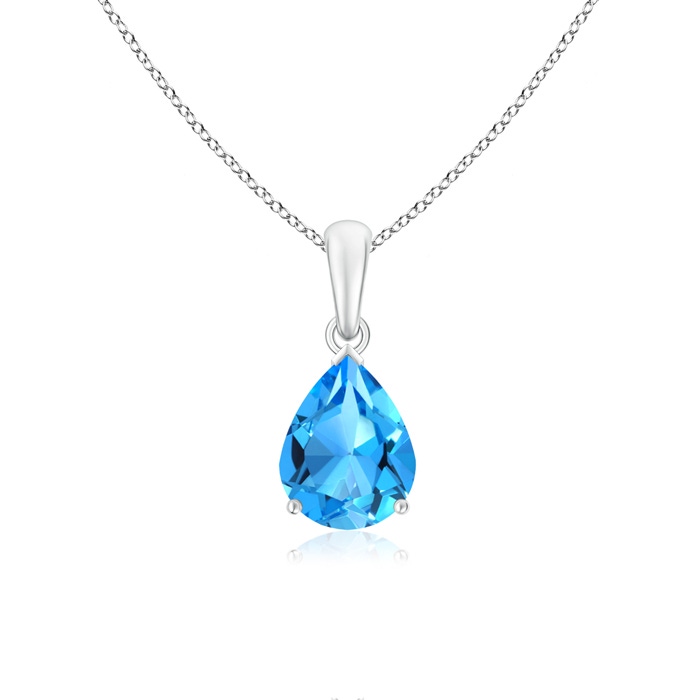 9x7mm AAAA Pear-Shaped Swiss Blue Topaz Solitaire Pendant in P950 Platinum 