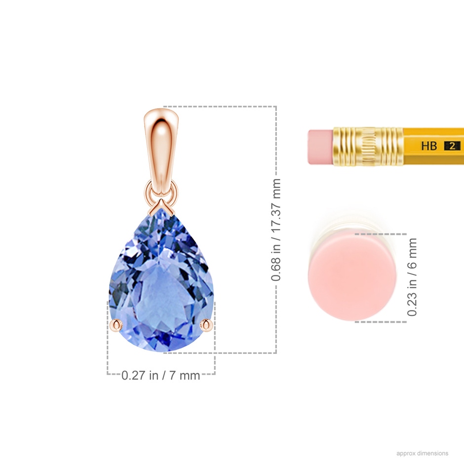 10x7mm A Pear-Shaped Tanzanite Solitaire Pendant in Rose Gold ruler
