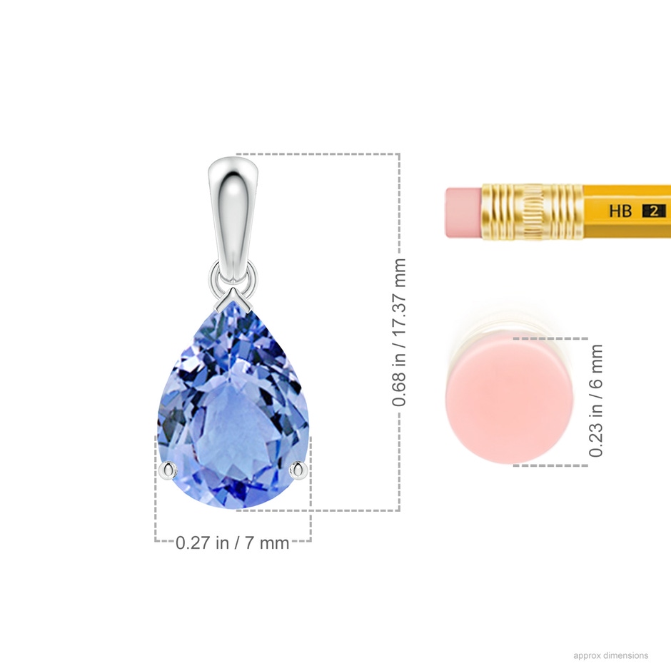 10x7mm A Pear-Shaped Tanzanite Solitaire Pendant in White Gold ruler