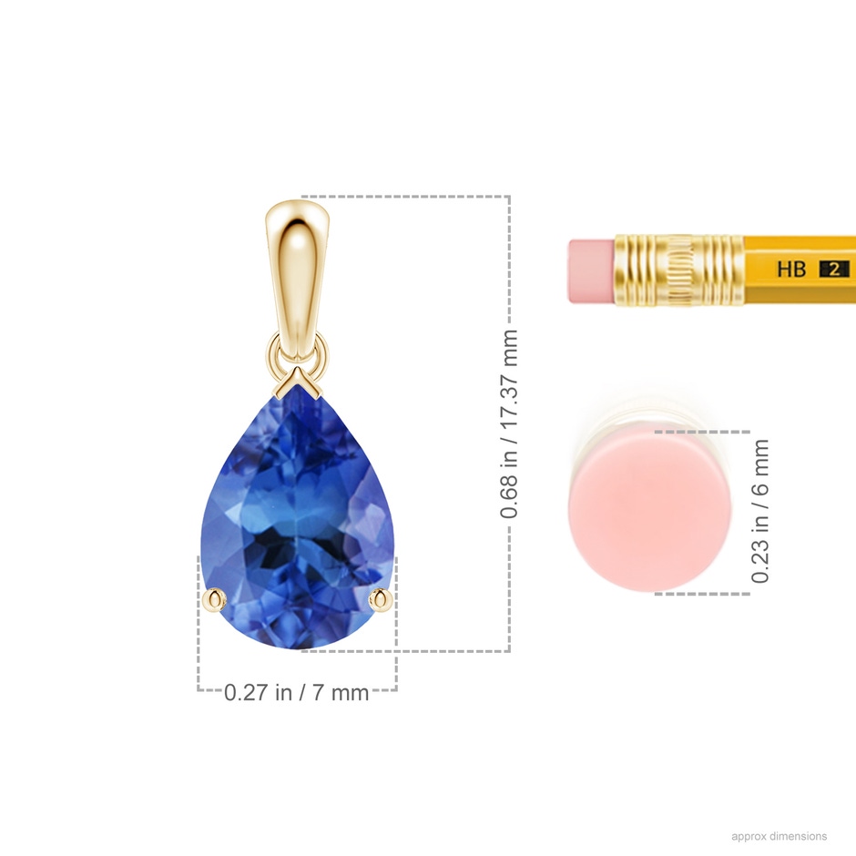 10x7mm AA Pear-Shaped Tanzanite Solitaire Pendant in Yellow Gold ruler