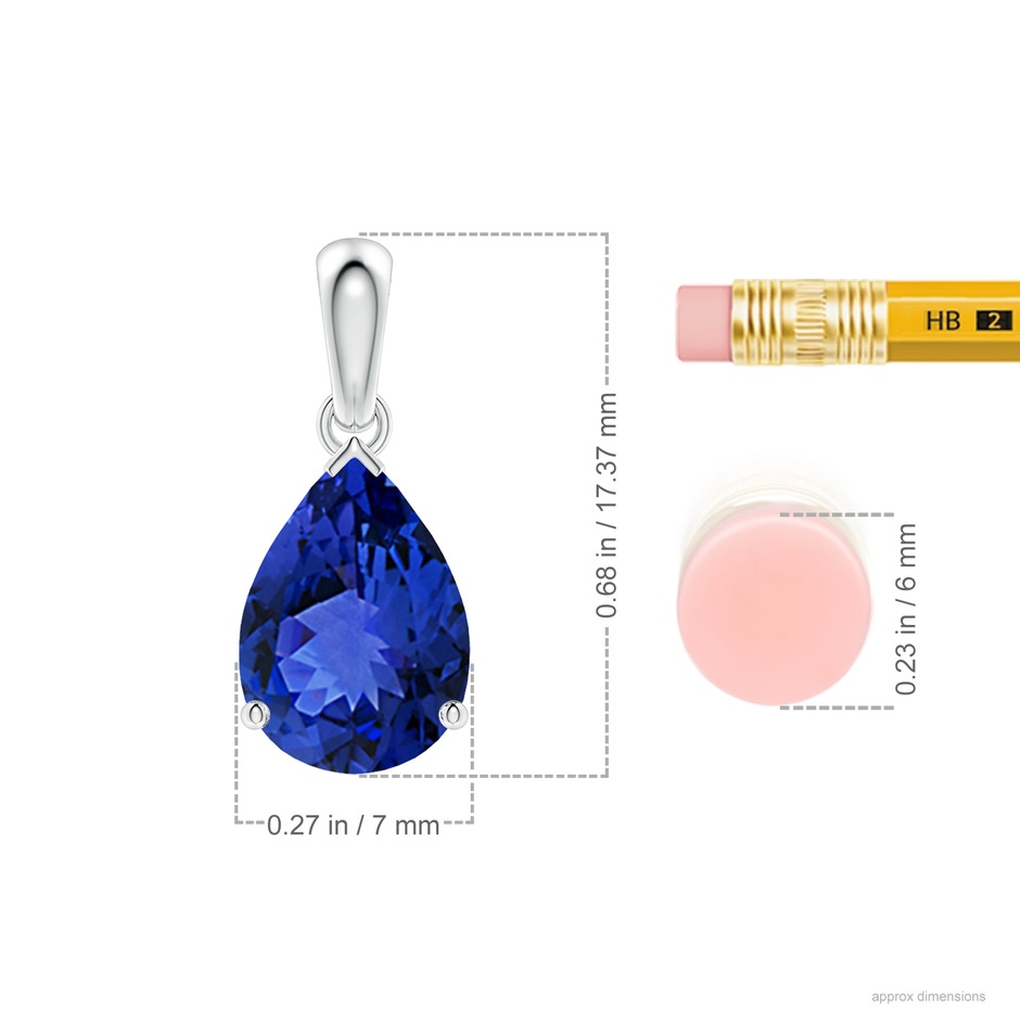 10x7mm AAA Pear-Shaped Tanzanite Solitaire Pendant in P950 Platinum ruler