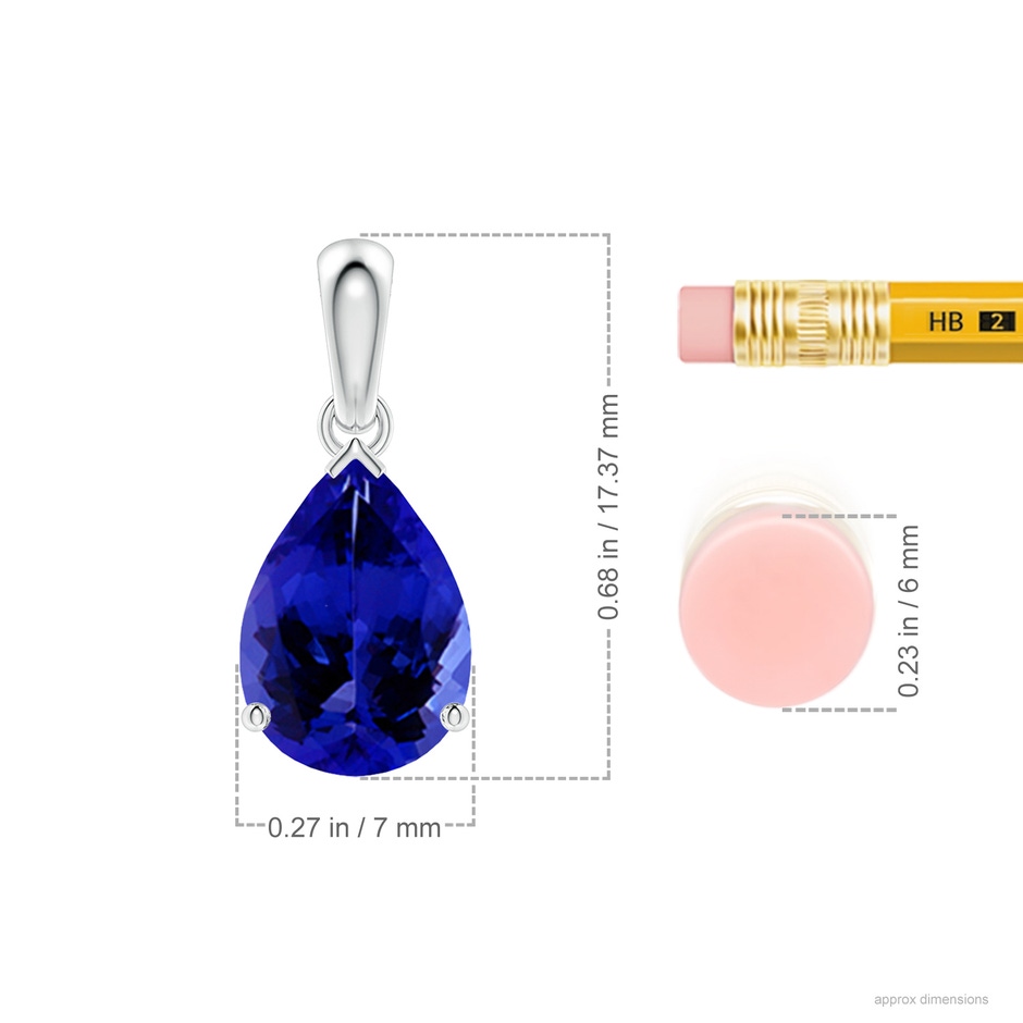 10x7mm AAAA Pear-Shaped Tanzanite Solitaire Pendant in P950 Platinum ruler