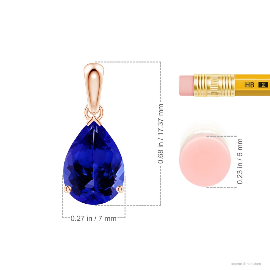 10x7mm AAAA Pear-Shaped Tanzanite Solitaire Pendant in Rose Gold ruler