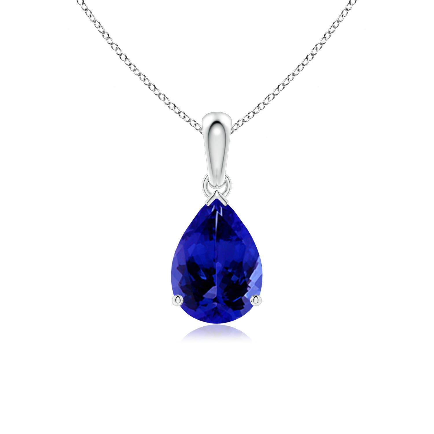 10x7mm AAAA Pear-Shaped Tanzanite Solitaire Pendant in S999 Silver