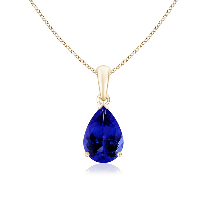 10x7mm AAAA Pear-Shaped Tanzanite Solitaire Pendant in Yellow Gold
