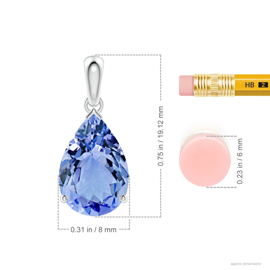 12x8mm A Pear-Shaped Tanzanite Solitaire Pendant in White Gold ruler