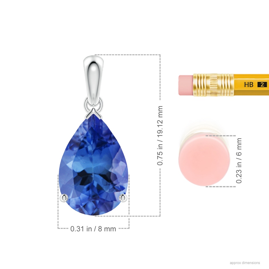 12x8mm AA Pear-Shaped Tanzanite Solitaire Pendant in P950 Platinum ruler