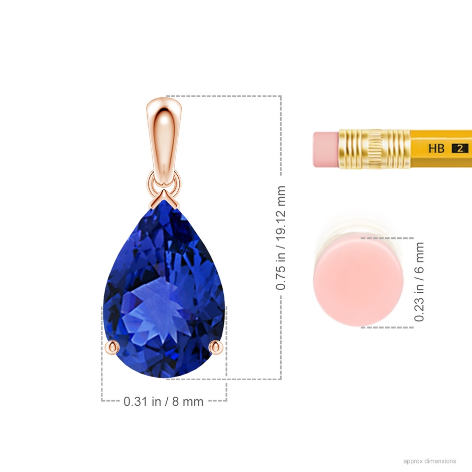 12x8mm AAA Pear-Shaped Tanzanite Solitaire Pendant in Rose Gold ruler