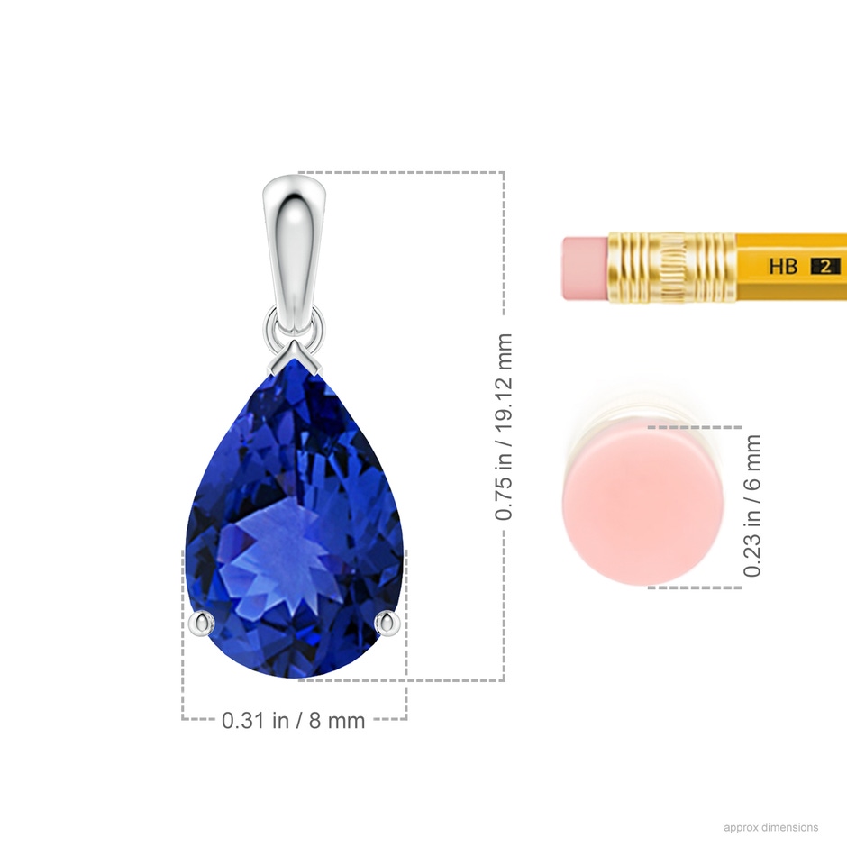 12x8mm AAA Pear-Shaped Tanzanite Solitaire Pendant in White Gold ruler