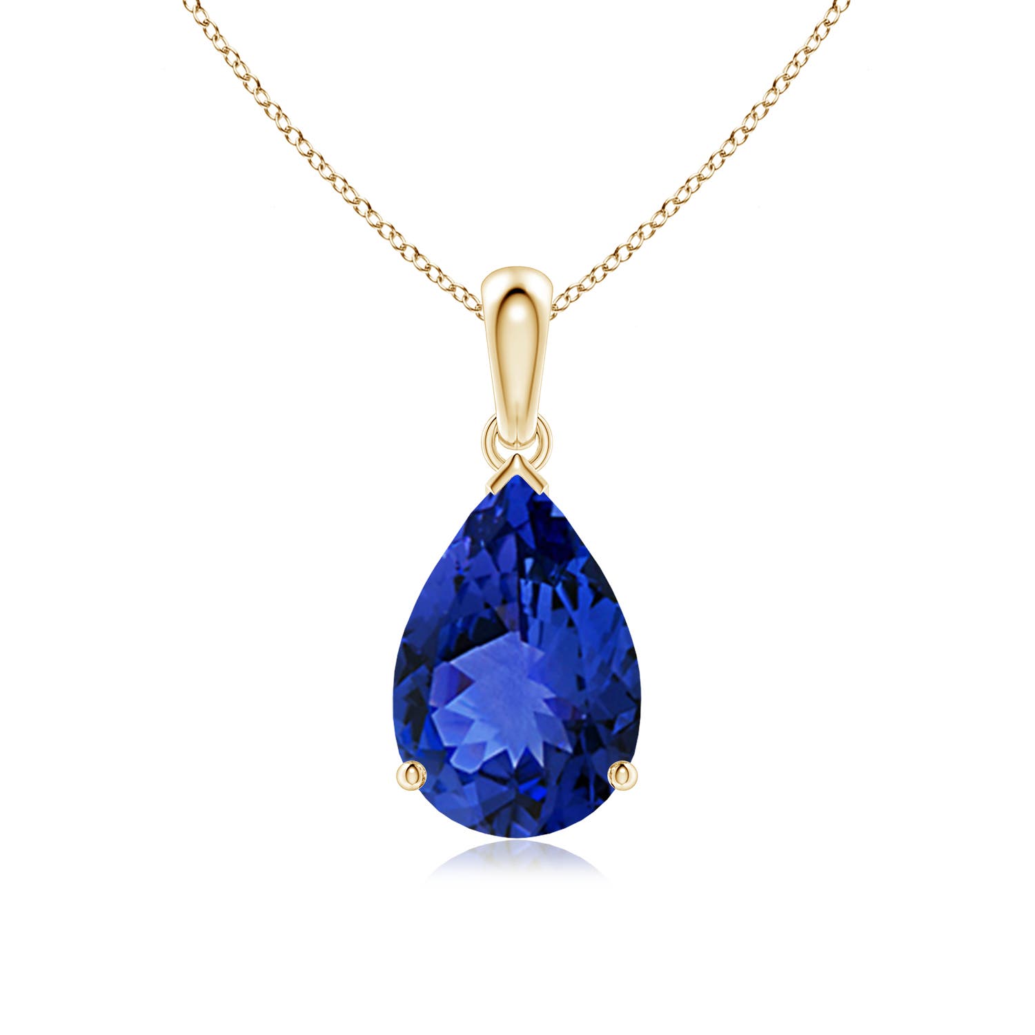 12x8mm AAA Pear-Shaped Tanzanite Solitaire Pendant in Yellow Gold