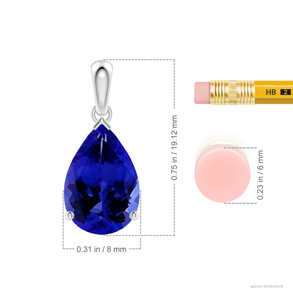 12x8mm AAAA Pear-Shaped Tanzanite Solitaire Pendant in 18K White Gold ruler