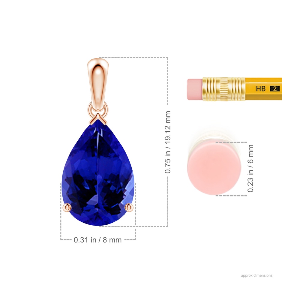 12x8mm AAAA Pear-Shaped Tanzanite Solitaire Pendant in Rose Gold ruler