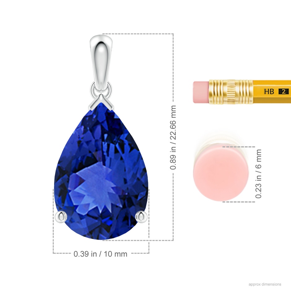 15x10mm AAA Pear-Shaped Tanzanite Solitaire Pendant in White Gold ruler