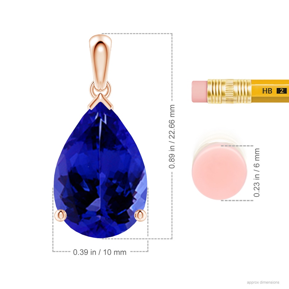 15x10mm AAAA Pear-Shaped Tanzanite Solitaire Pendant in Rose Gold ruler