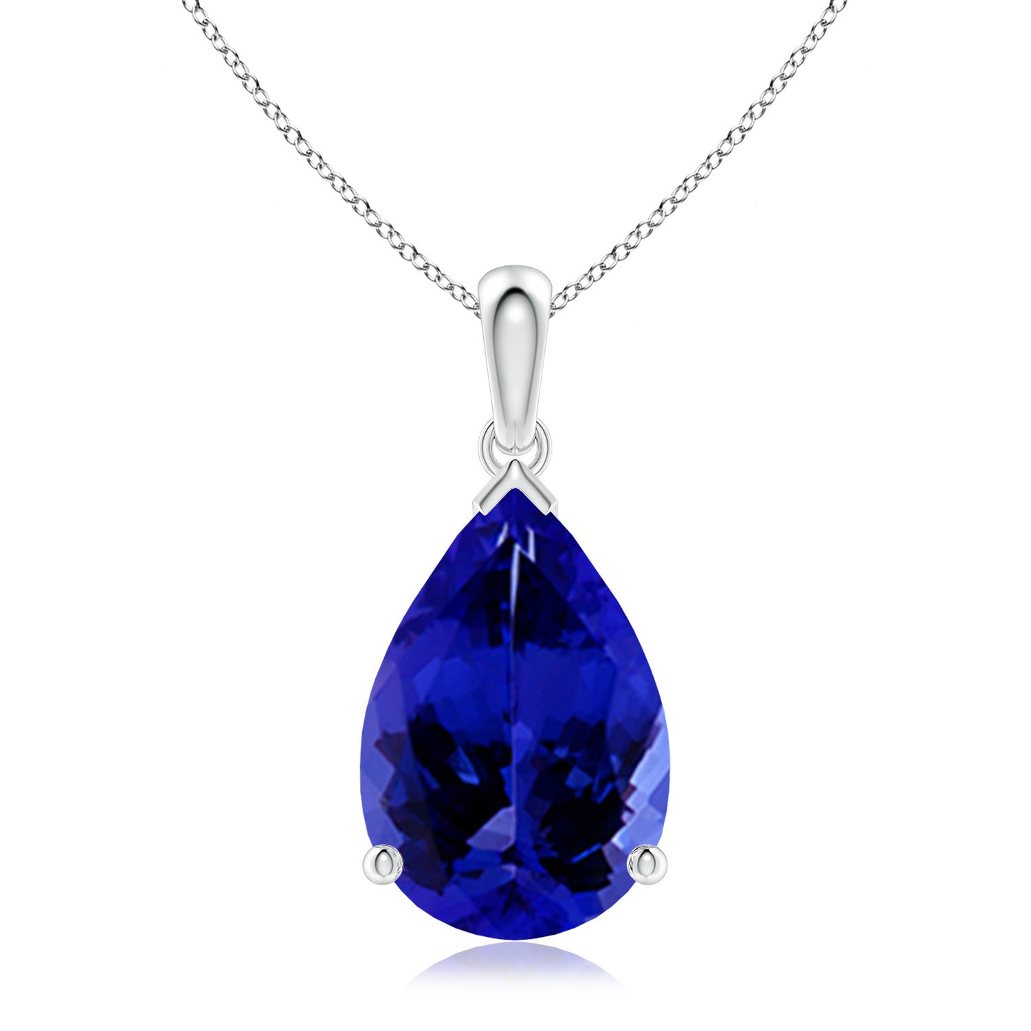 15x10mm AAAA Pear-Shaped Tanzanite Solitaire Pendant in S999 Silver