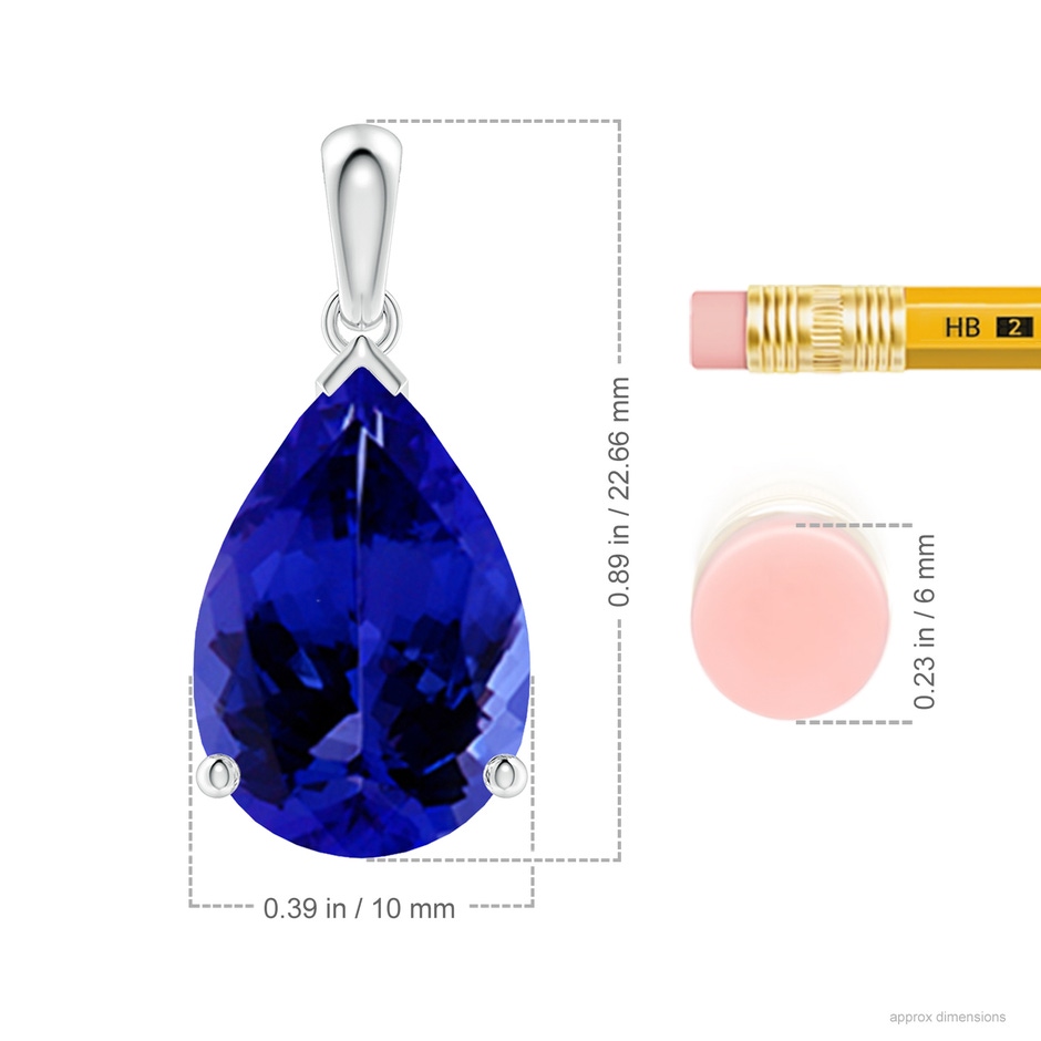 15x10mm AAAA Pear-Shaped Tanzanite Solitaire Pendant in S999 Silver ruler