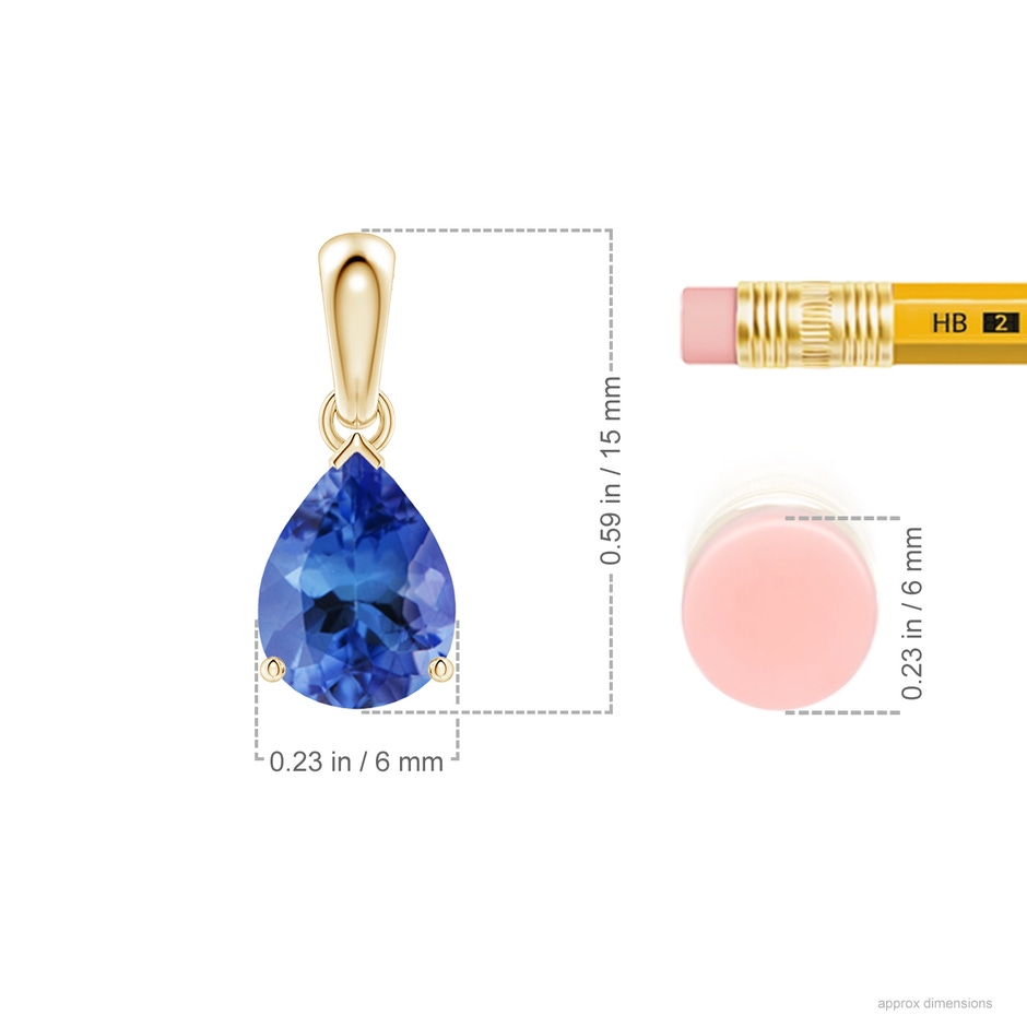 8x6mm AA Pear-Shaped Tanzanite Solitaire Pendant in Yellow Gold ruler