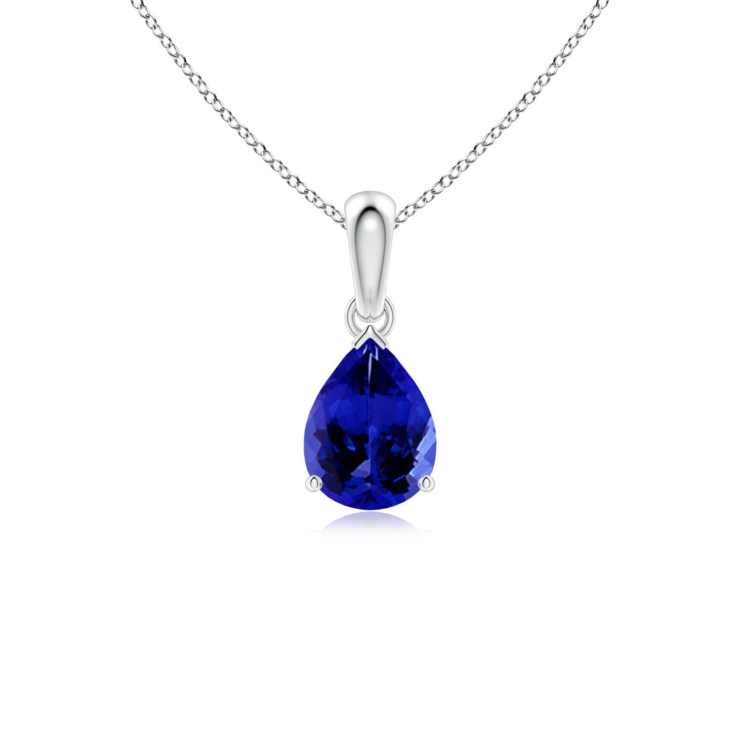 8x6mm AAAA Pear-Shaped Tanzanite Solitaire Pendant in S999 Silver
