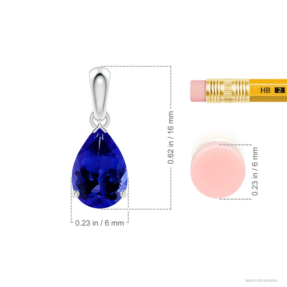 9x6mm AAAA Pear-Shaped Tanzanite Solitaire Pendant in S999 Silver ruler