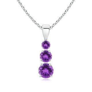 5mm AAA Graduated Round Amethyst Three Stone Pendant in White Gold