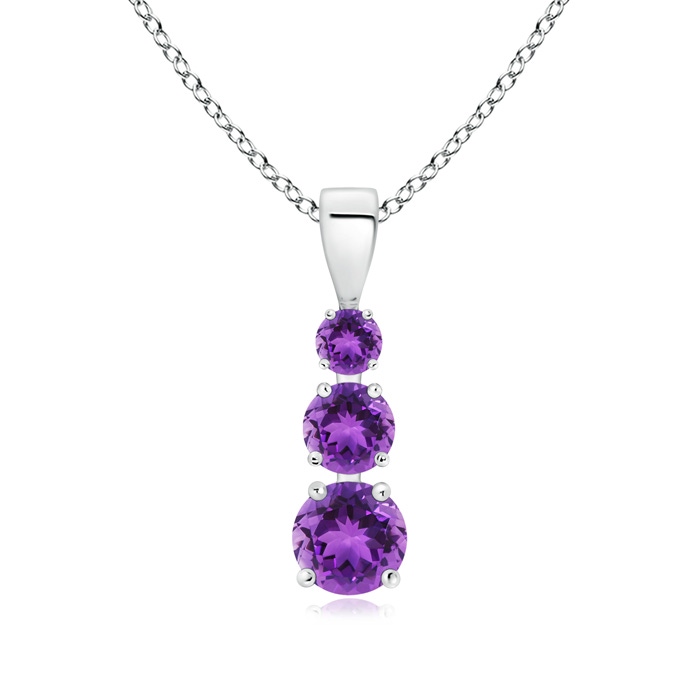 5mm AAA Graduated Round Amethyst Three Stone Pendant in White Gold 