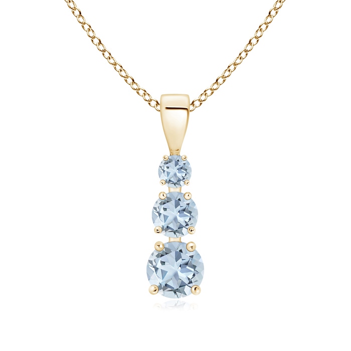 5mm A Graduated Round Aquamarine Three Stone Pendant in Yellow Gold 