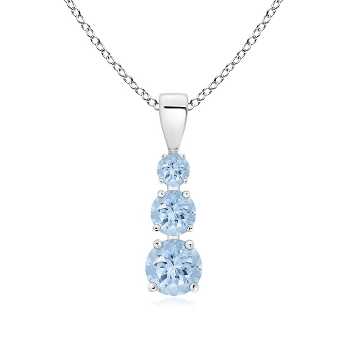 5mm AA Graduated Round Aquamarine Three Stone Pendant in White Gold 
