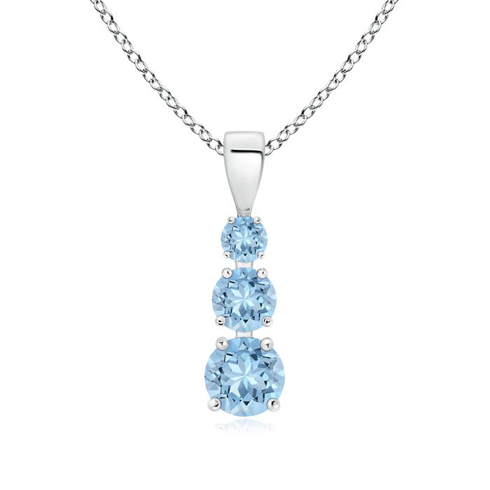 5mm AAA Graduated Round Aquamarine Three Stone Pendant in P950 Platinum
