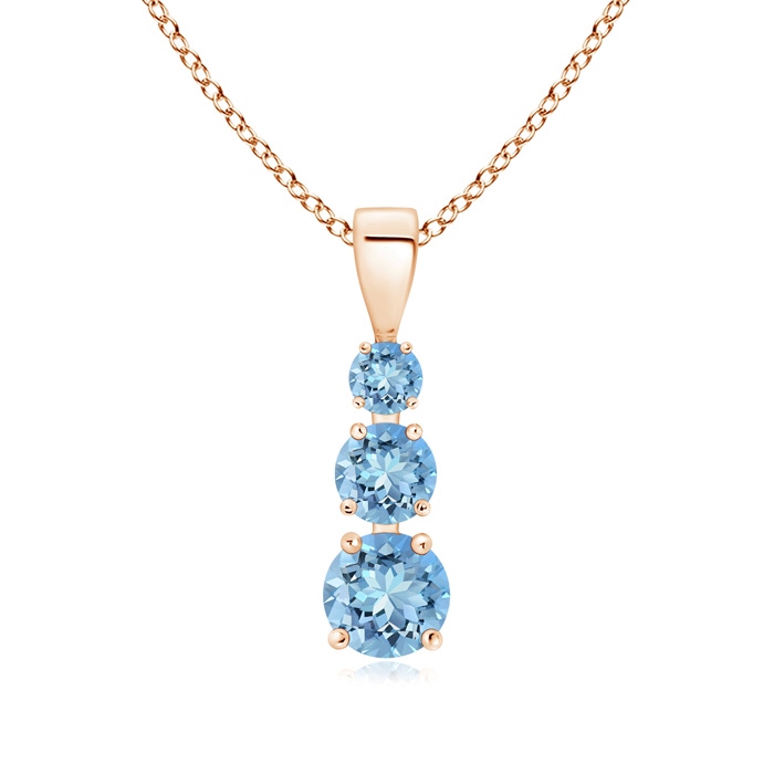 5mm AAAA Graduated Round Aquamarine Three Stone Pendant in Rose Gold 