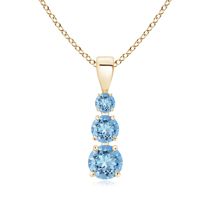 5mm AAAA Graduated Round Aquamarine Three Stone Pendant in Yellow Gold 
